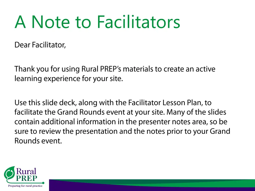 a note to facilitators
