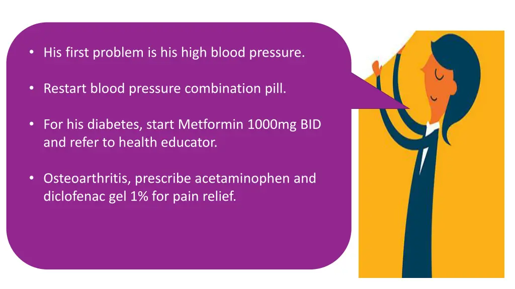his first problem is his high blood pressure 1
