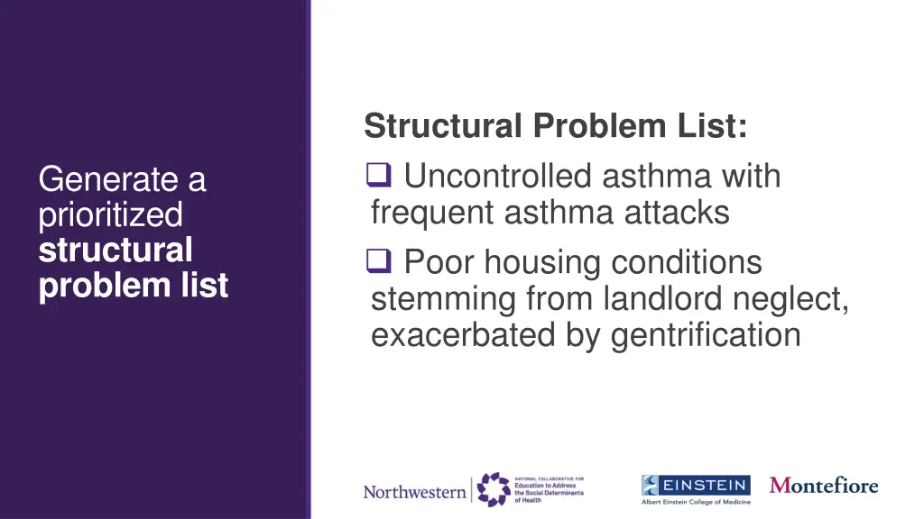 structural problem list uncontrolled asthma with