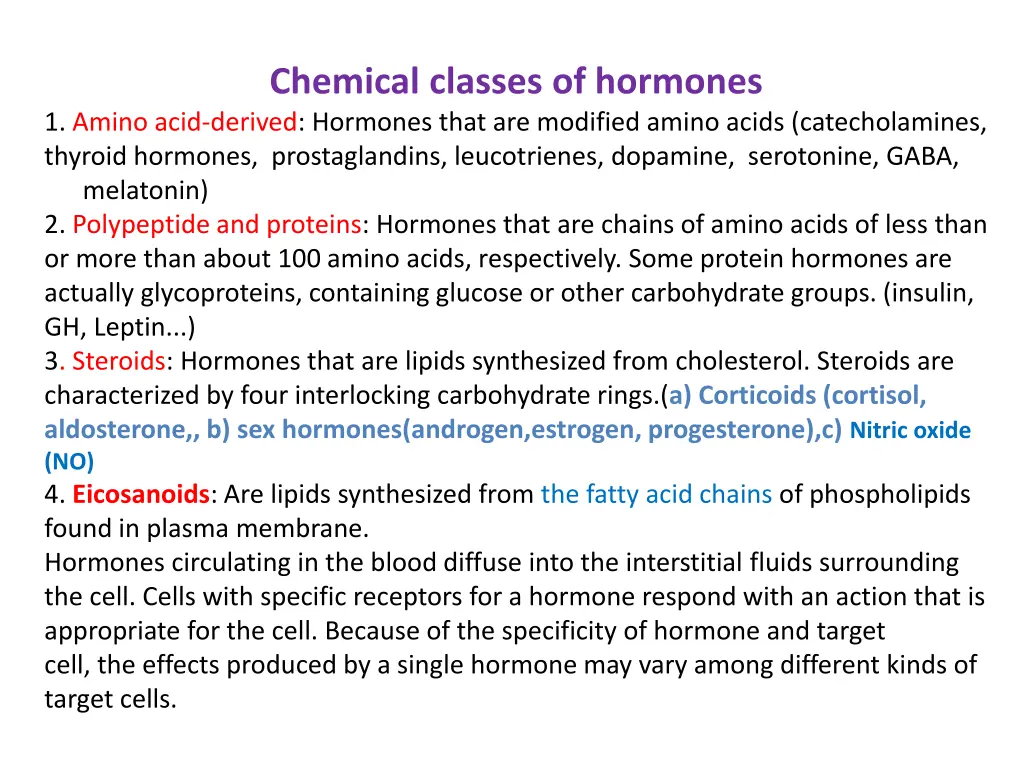 chemical classes of hormones 1 amino acid derived