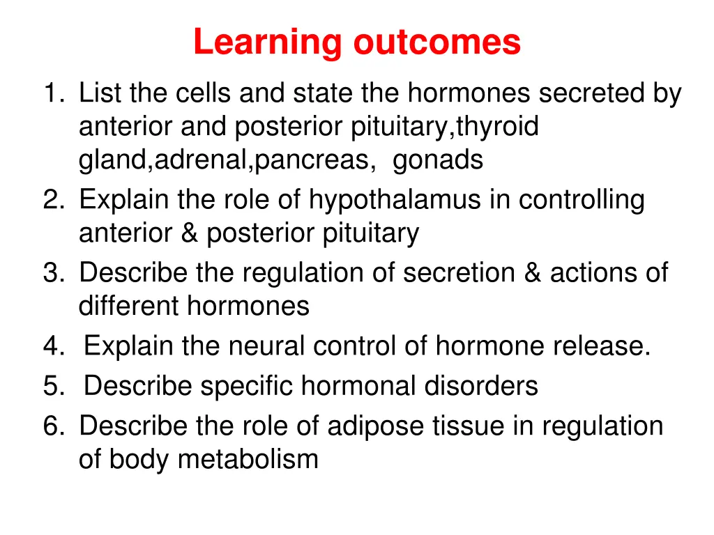 learning outcomes 1 list the cells and state