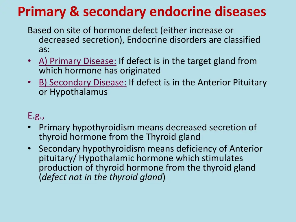 primary secondary endocrine diseases