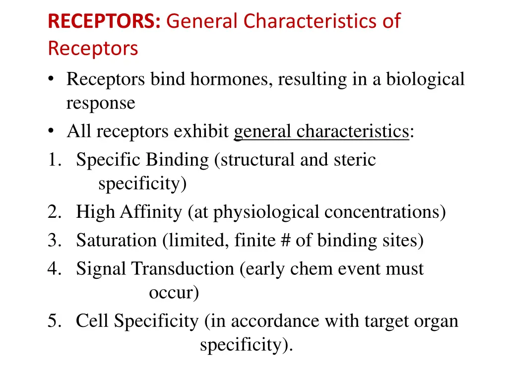 receptors general characteristics of receptors