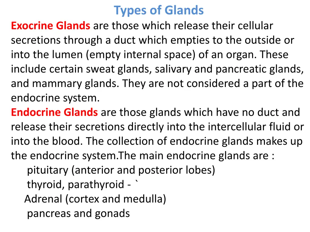 types of glands