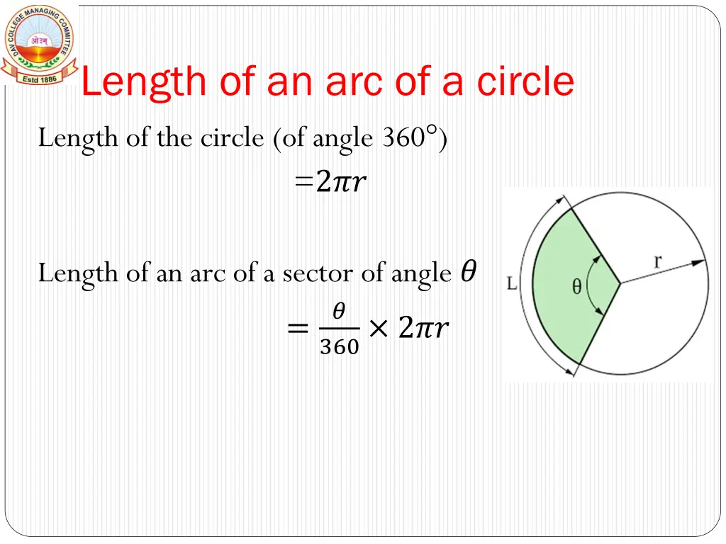 length of an arc of a circle length of the circle