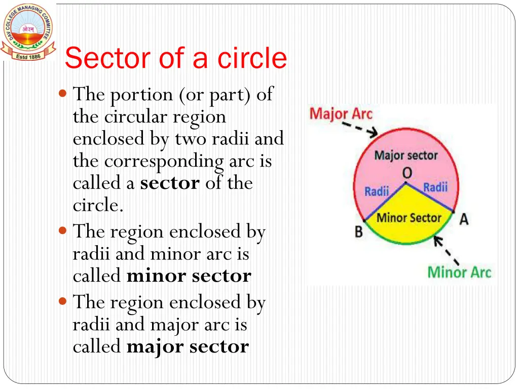 sector of a circle the portion or part