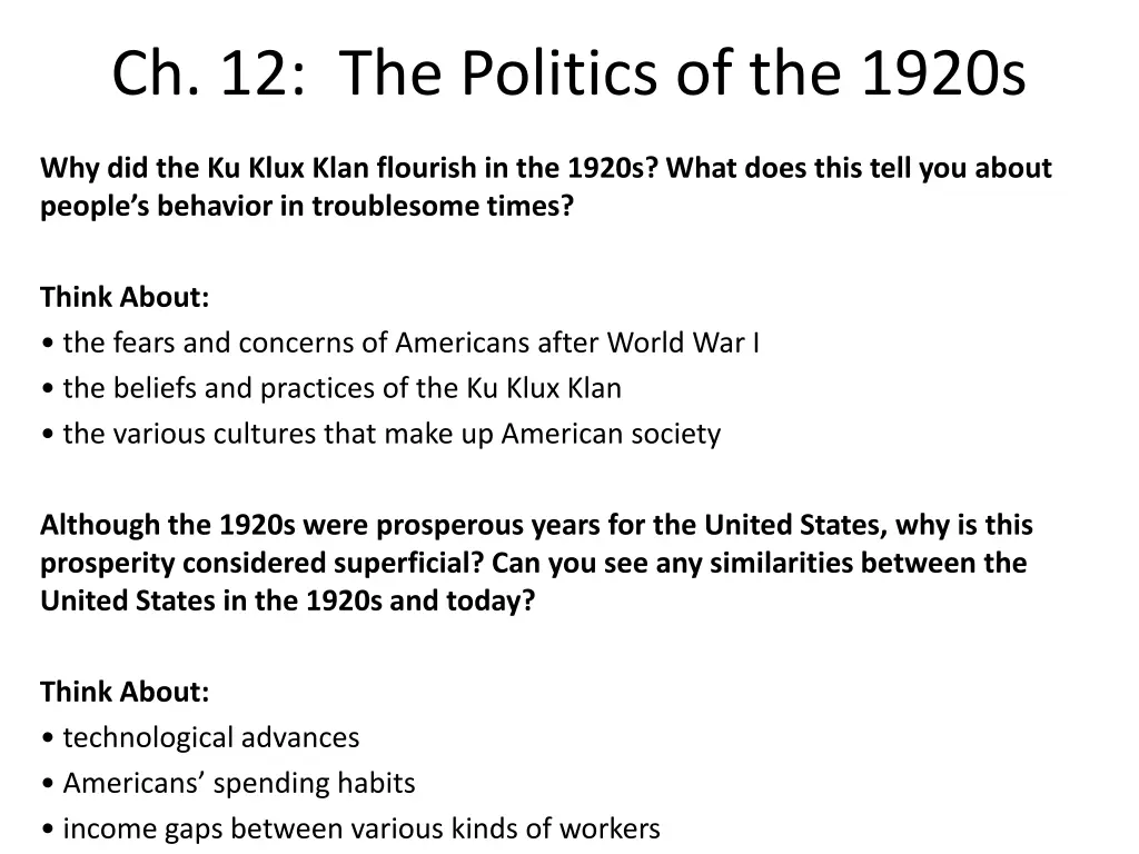 ch 12 the politics of the 1920s 2