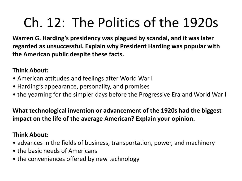 ch 12 the politics of the 1920s