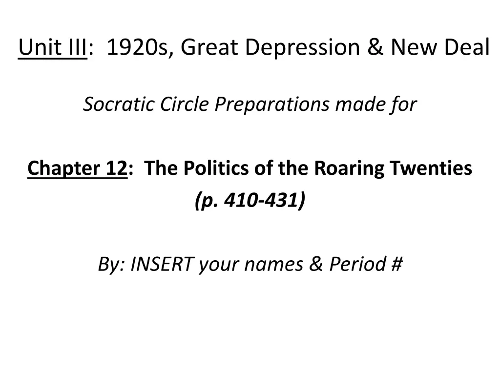 unit iii 1920s great depression new deal 1
