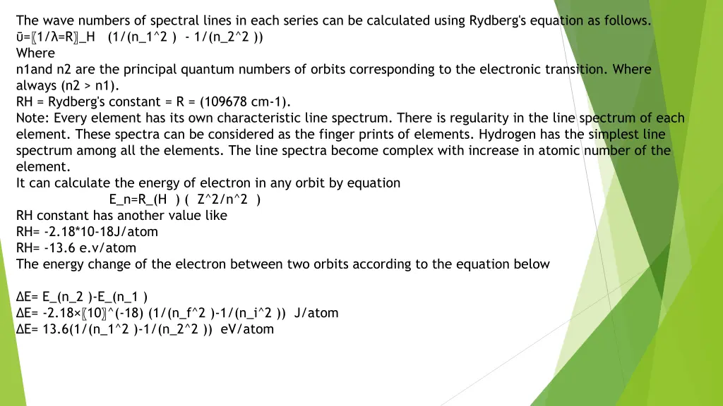 the wave numbers of spectral lines in each series