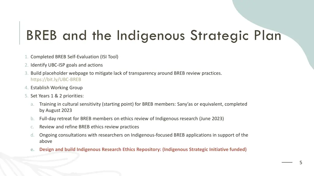 breb and the indigenous strategic plan