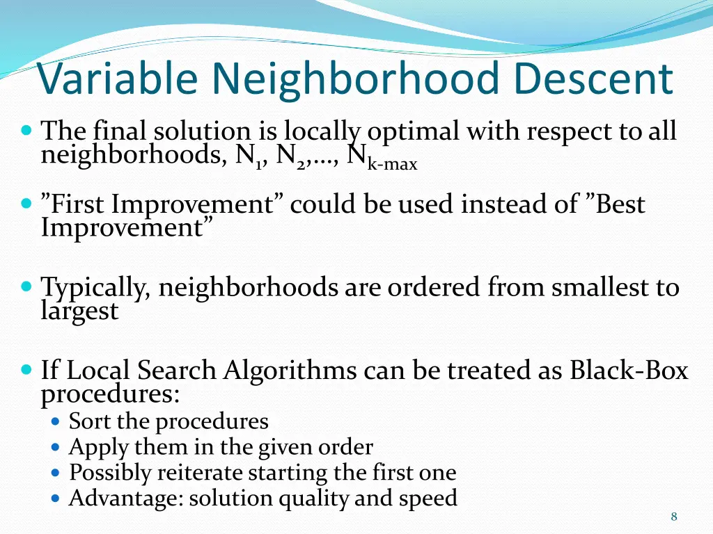variable neighborhood descent the final solution