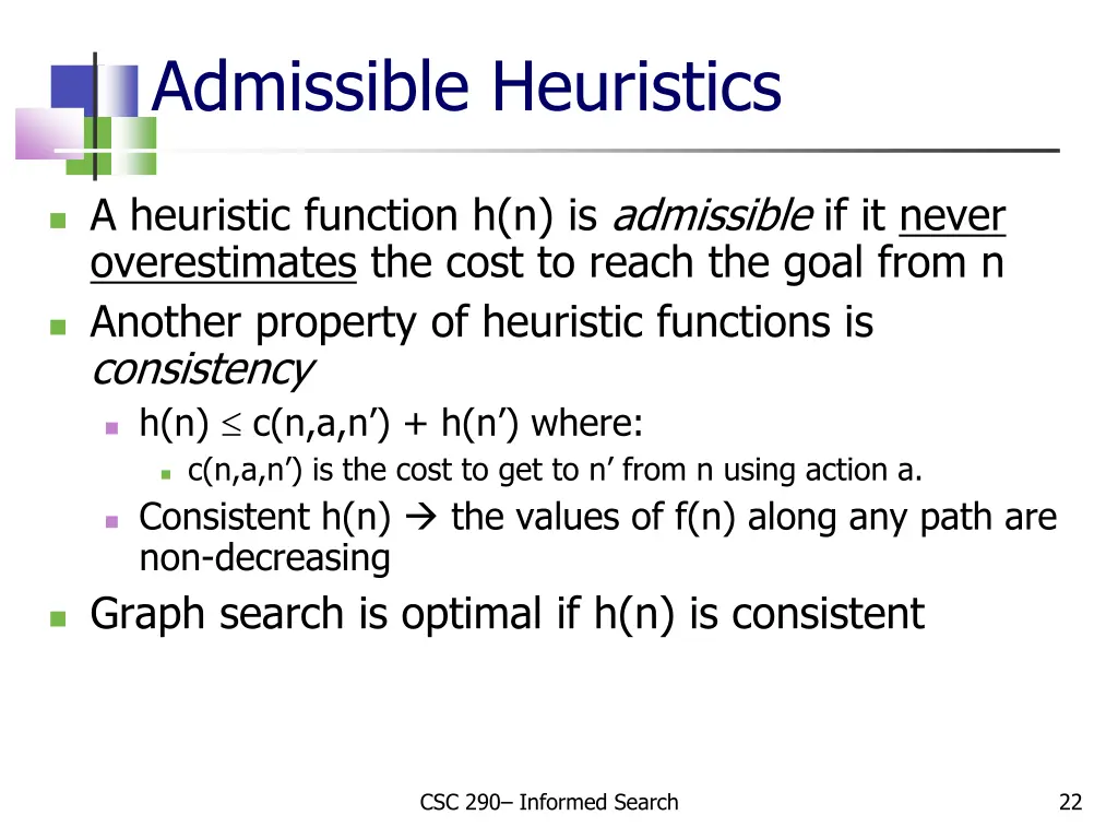 admissible heuristics