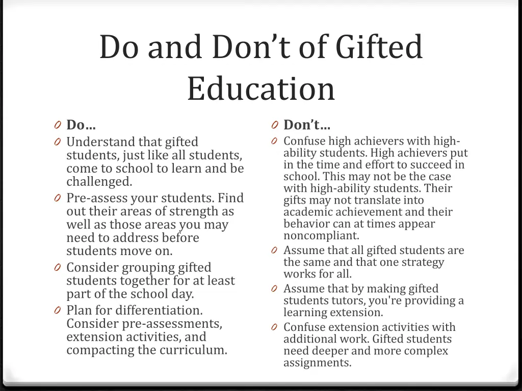 do and don t of gifted education