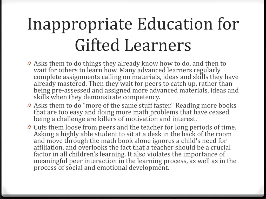 inappropriate education for gifted learners
