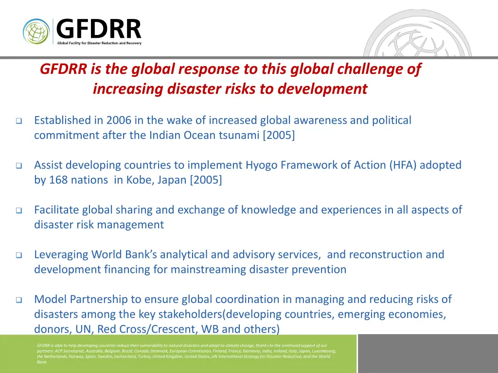 gfdrr is the global response to this global