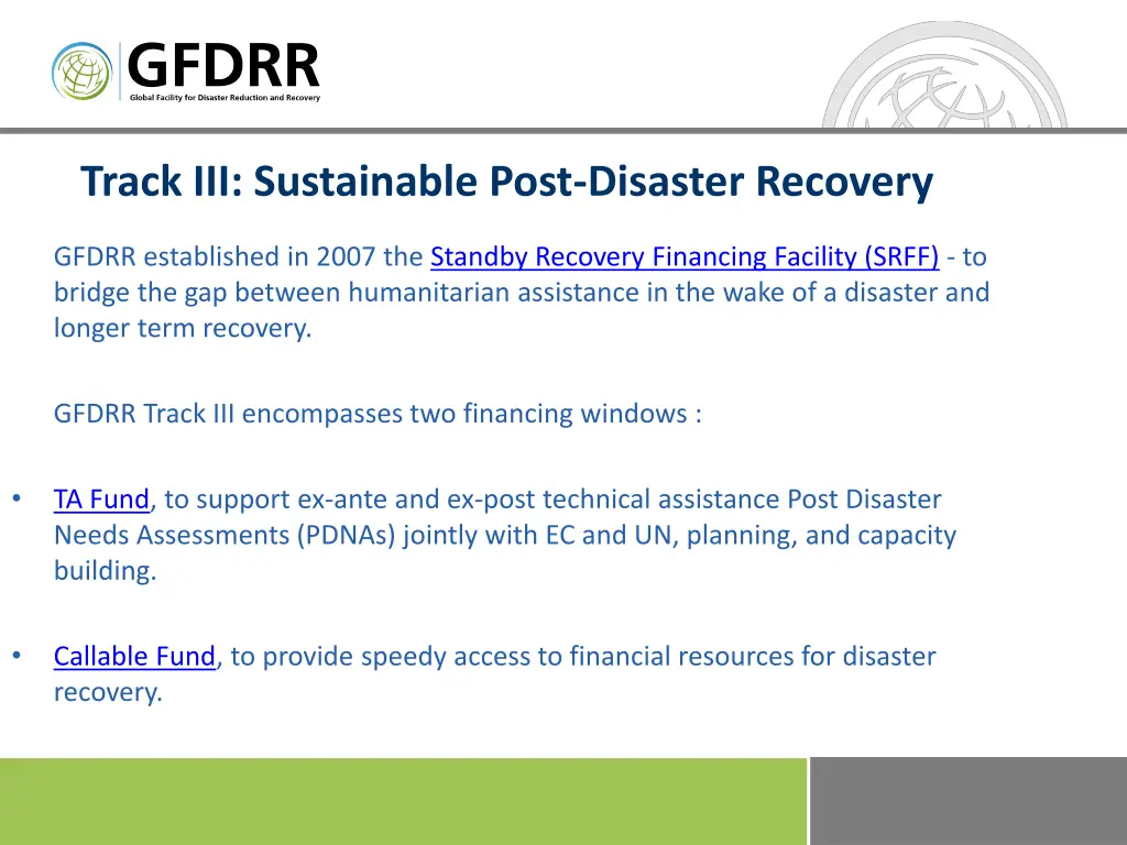 track iii sustainable post disaster recovery