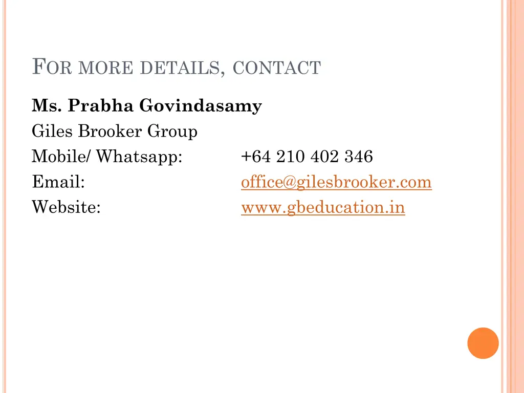 f or more details contact