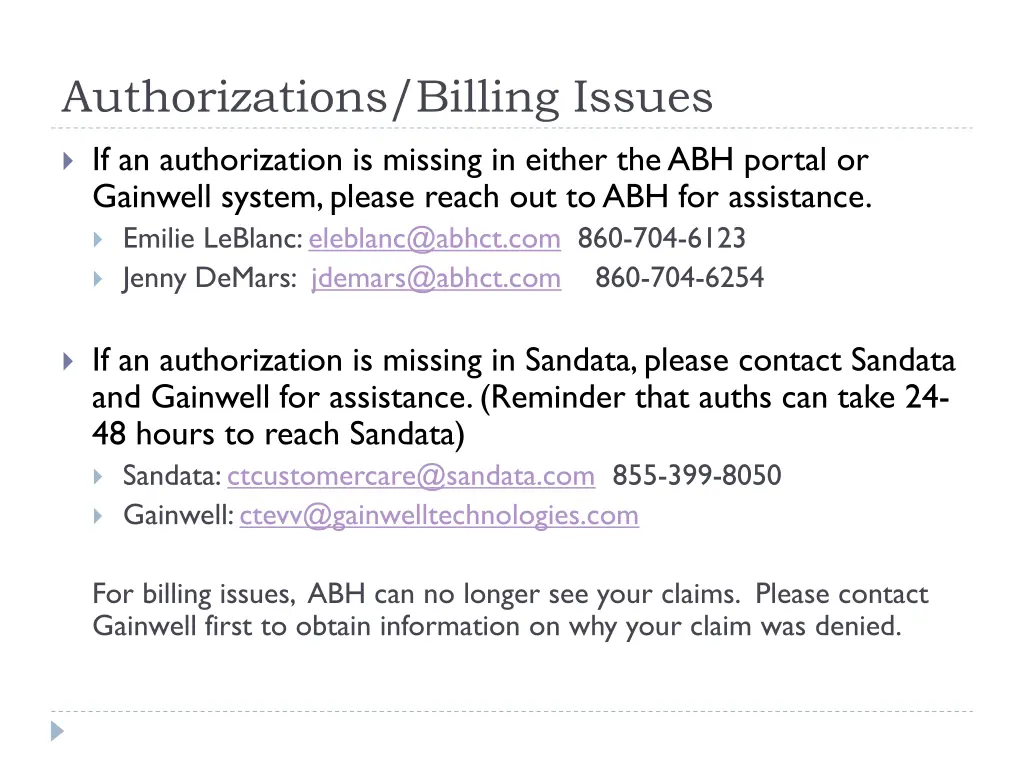 authorizations billing issues