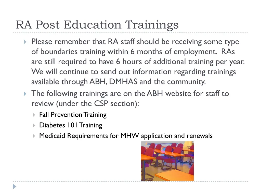 ra post education trainings
