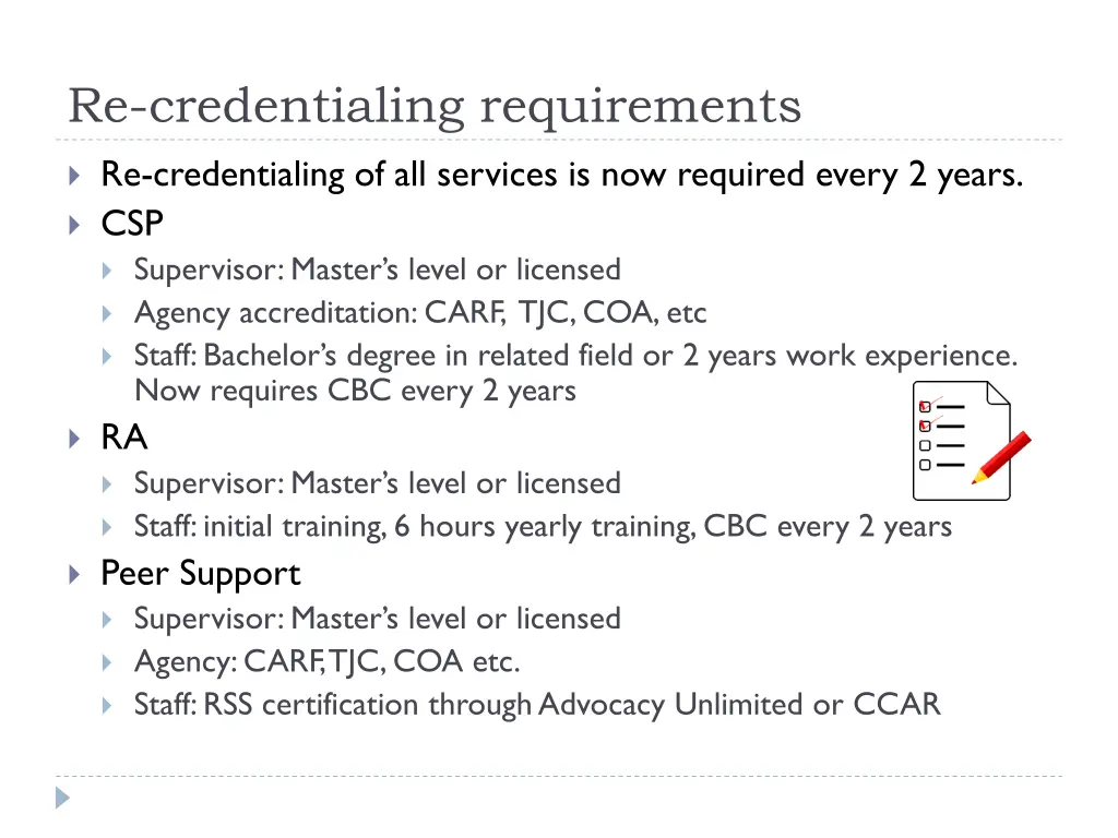 re credentialing requirements