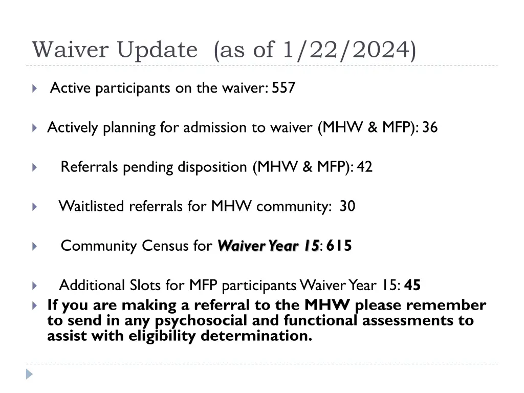 waiver update as of 1 22 2024