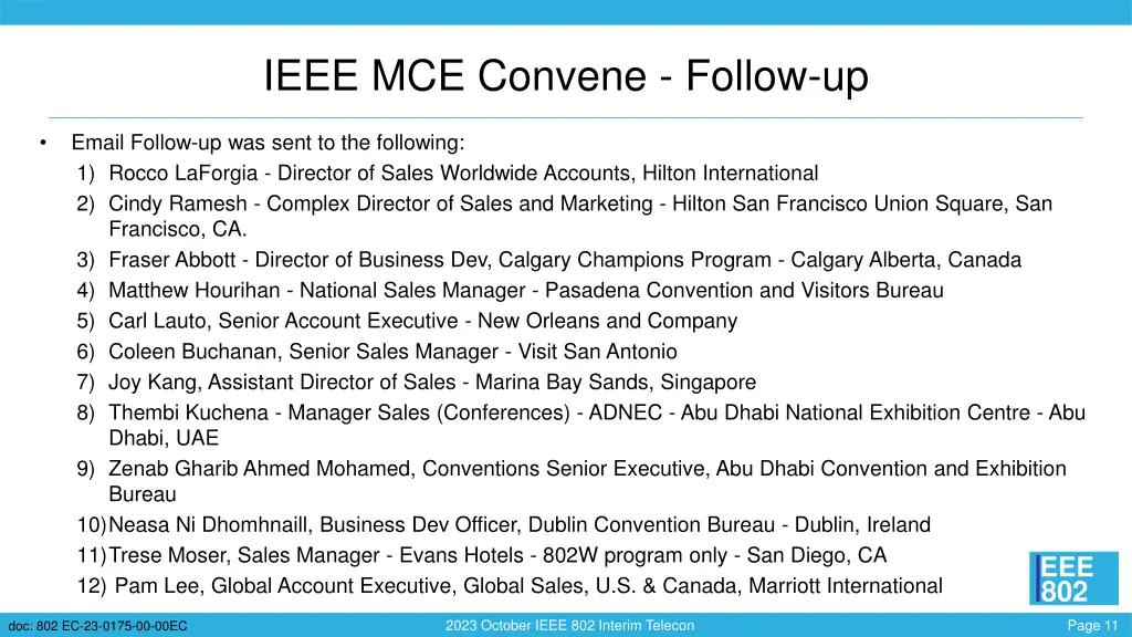 ieee mce convene follow up