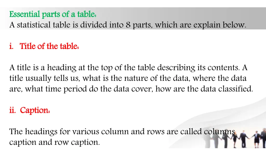 essential parts of a table a statistical table