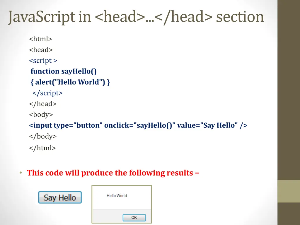javascript in head head section