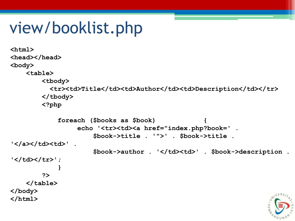 view booklist php