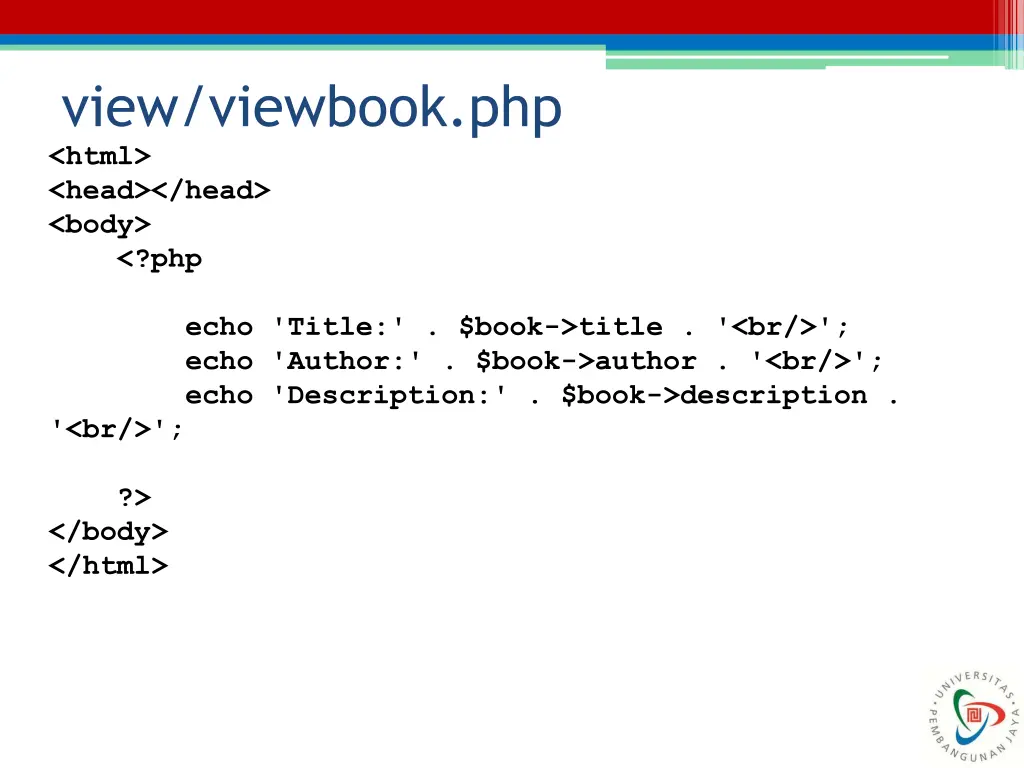 view viewbook php html head head body php