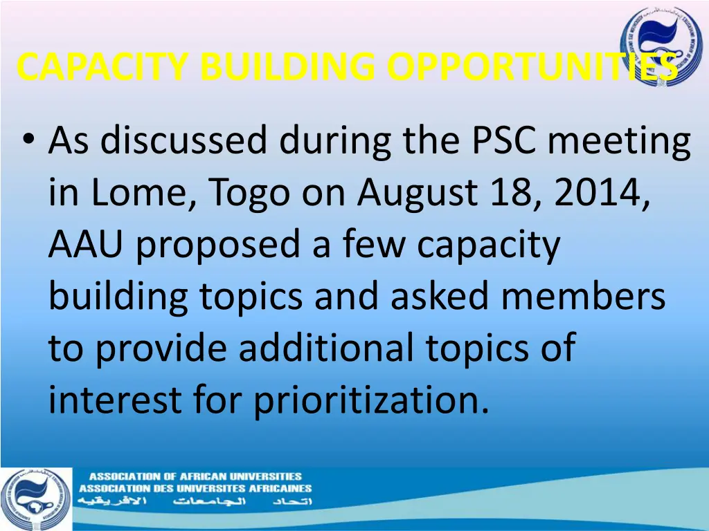 capacity building opportunities