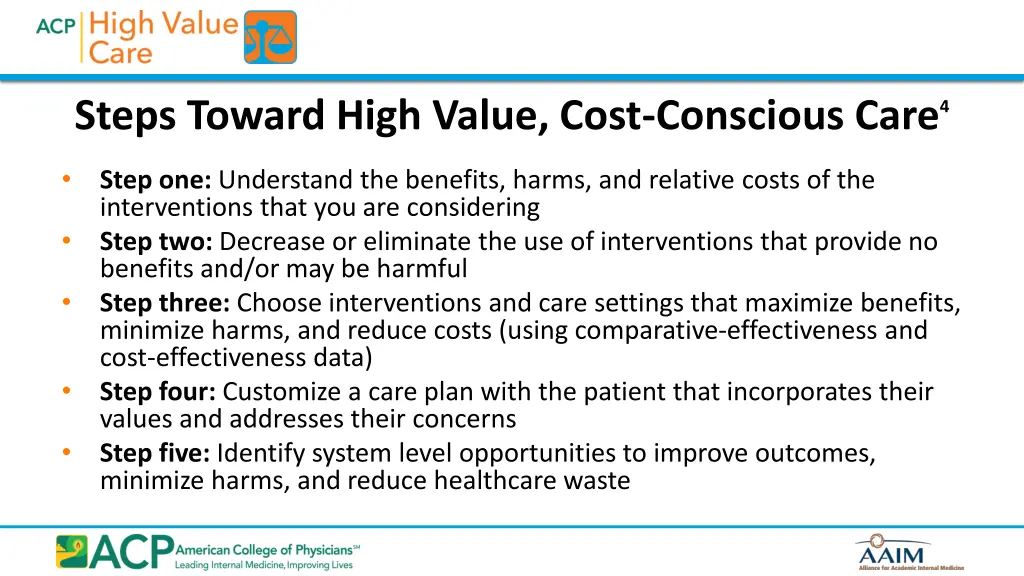 steps toward high value cost conscious care
