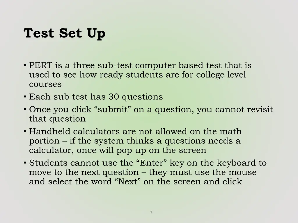 test set up