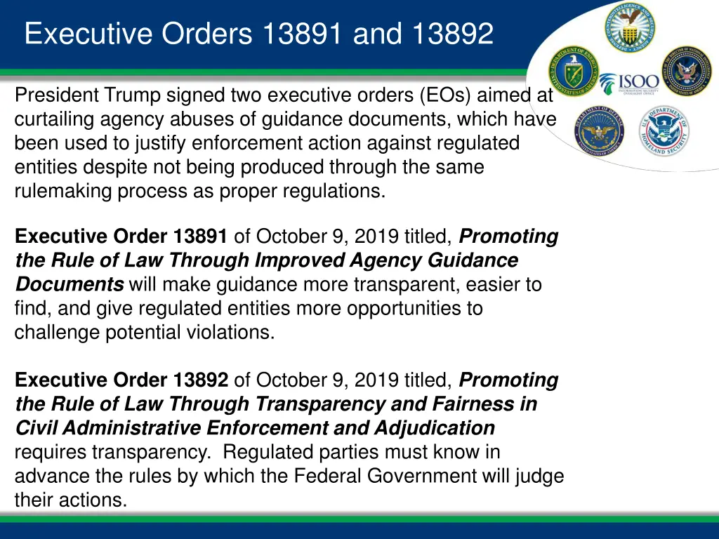 executive orders 13891 and 13892