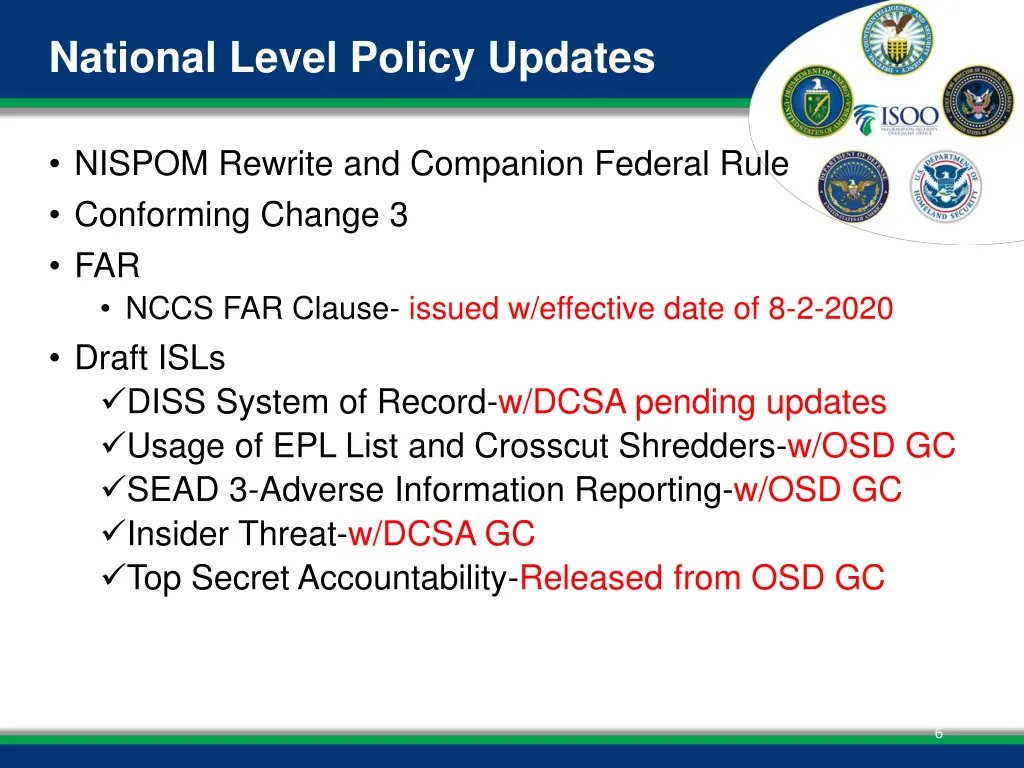 national level policy updates