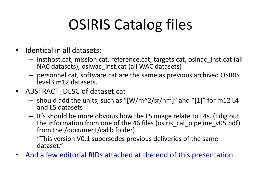 osiris catalog files