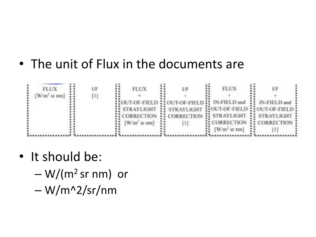 the unit of flux in the documents are