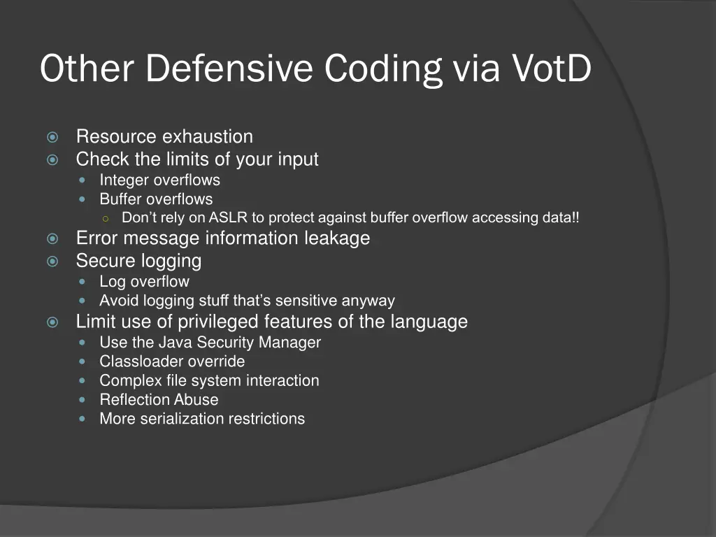 other defensive coding via votd