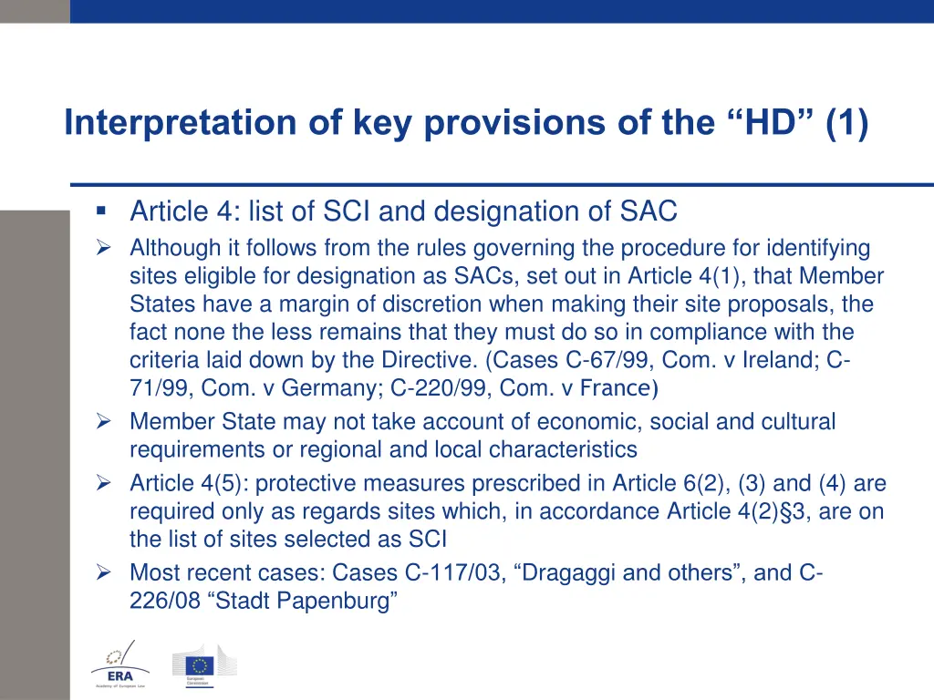 interpretation of key provisions of the hd 1
