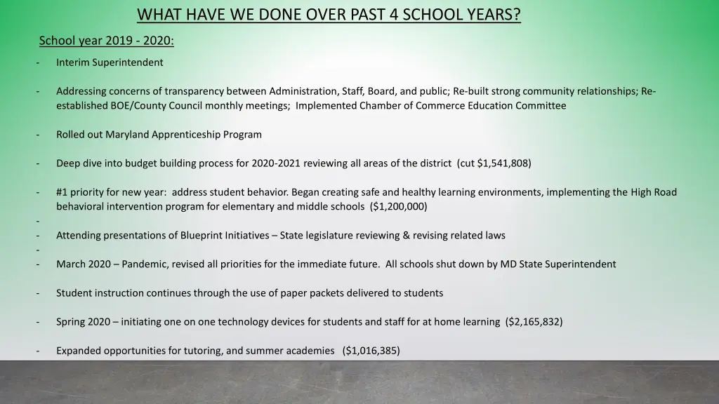 what have we done over past 4 school years