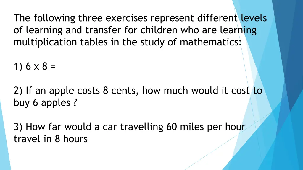 the following three exercises represent different