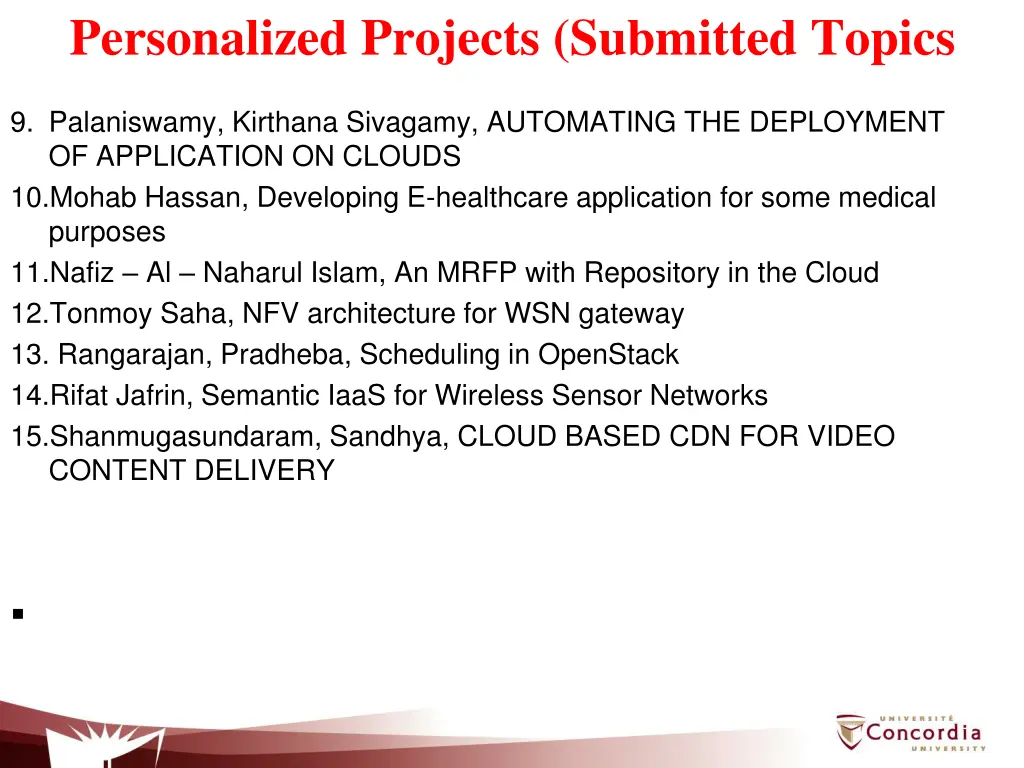 personalized projects submitted topics