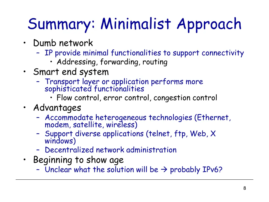 summary minimalist approach dumb network