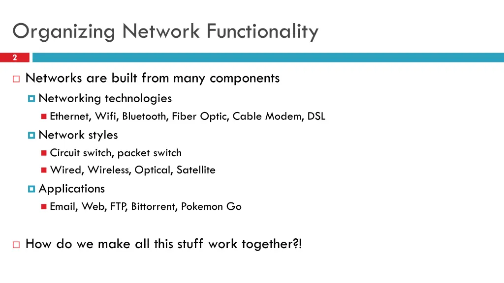 organizing network functionality