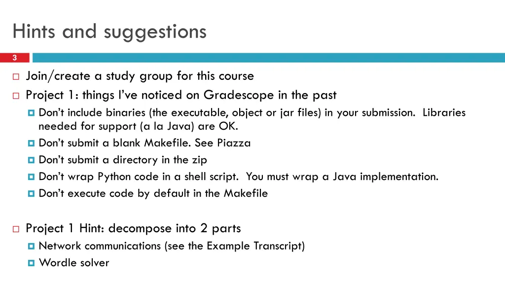 hints and suggestions