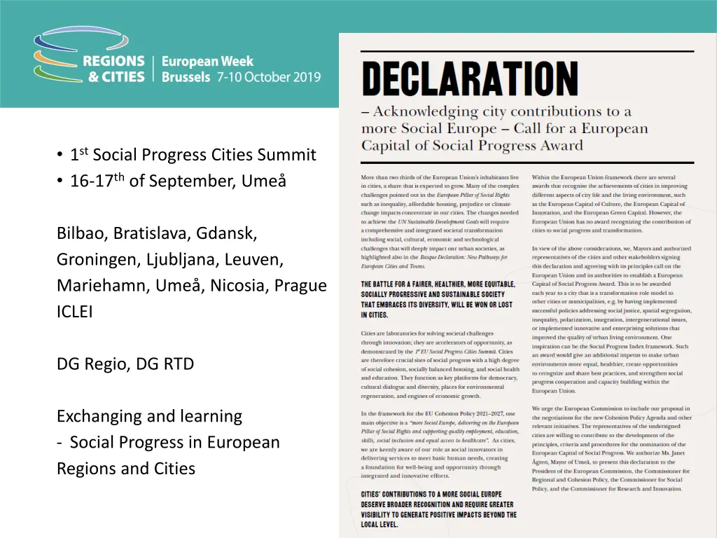 1 st social progress cities summit