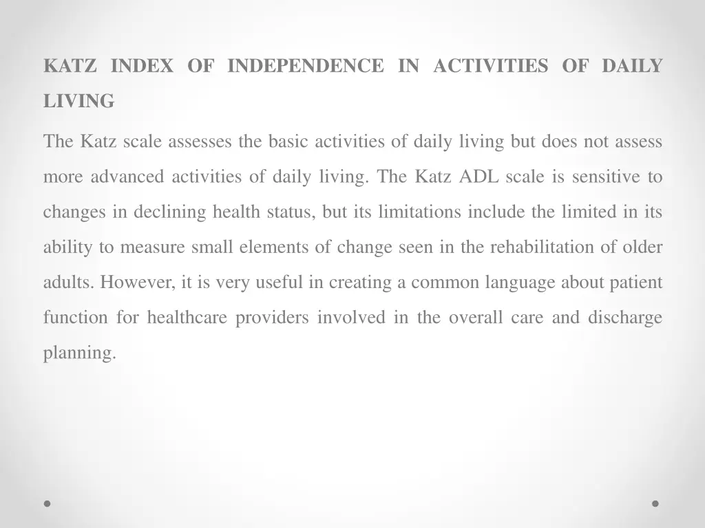 katz index of independence in activities of daily