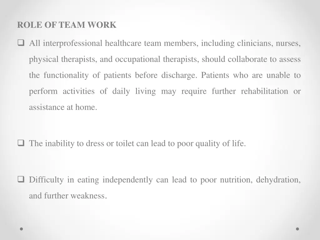 role ofteam work