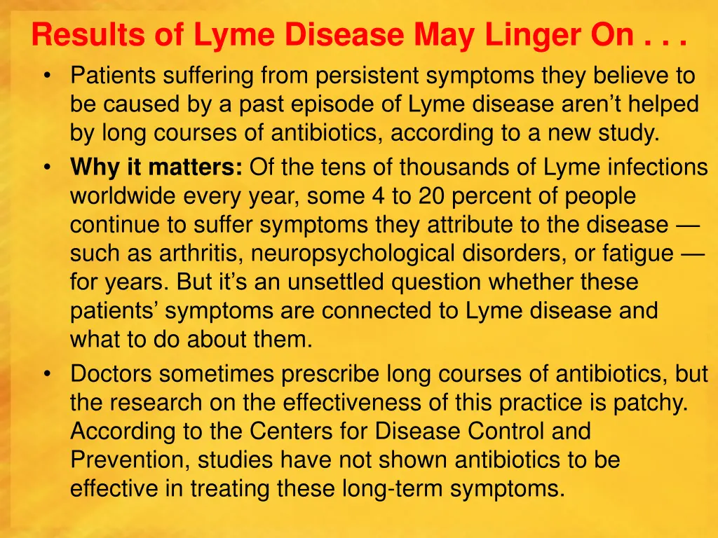 results of lyme disease may linger on patients